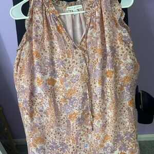 Sleeveless Floral Tie-Neck Top in Lavender & Peach